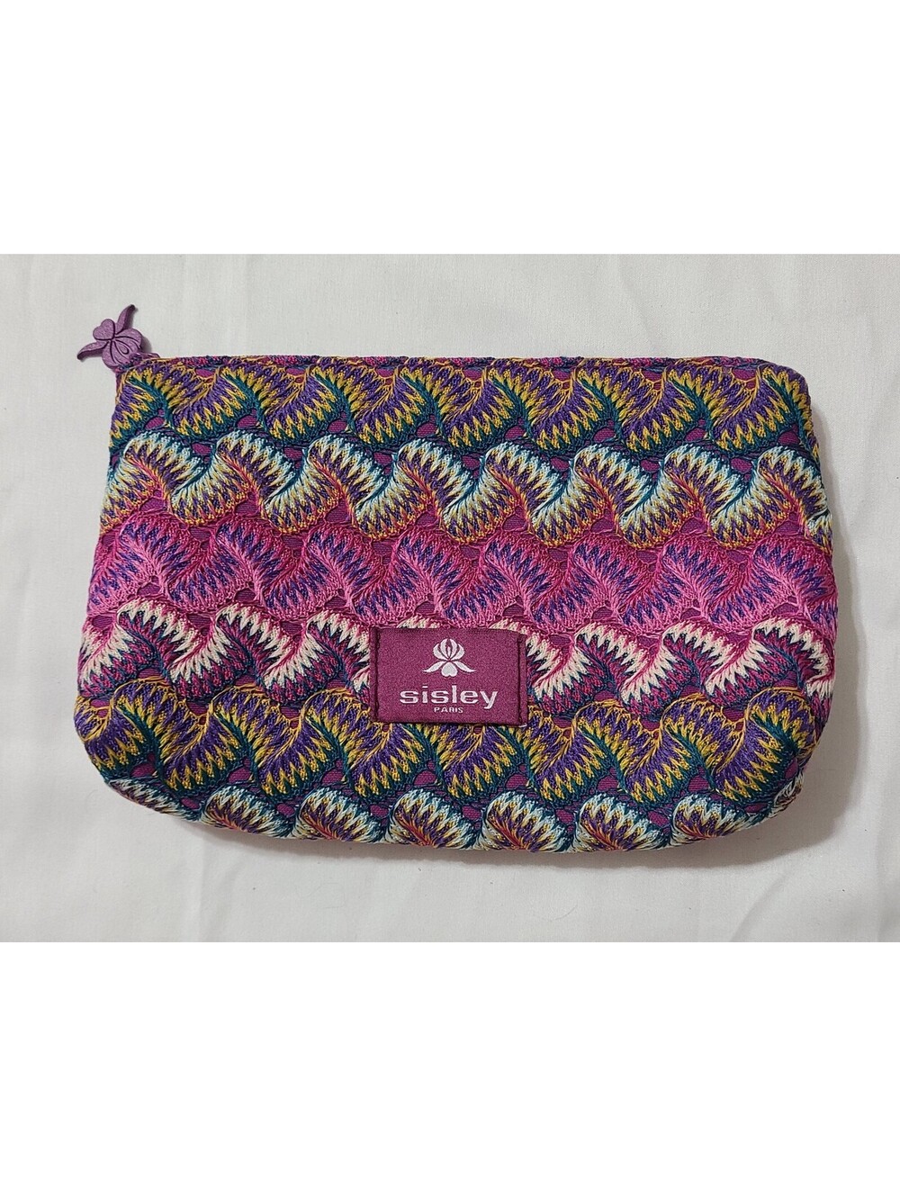 Sisley Paris Blackrose Luxury Cosmetic Makeup Pouch Sz M Purple Chevron Bag EUC
